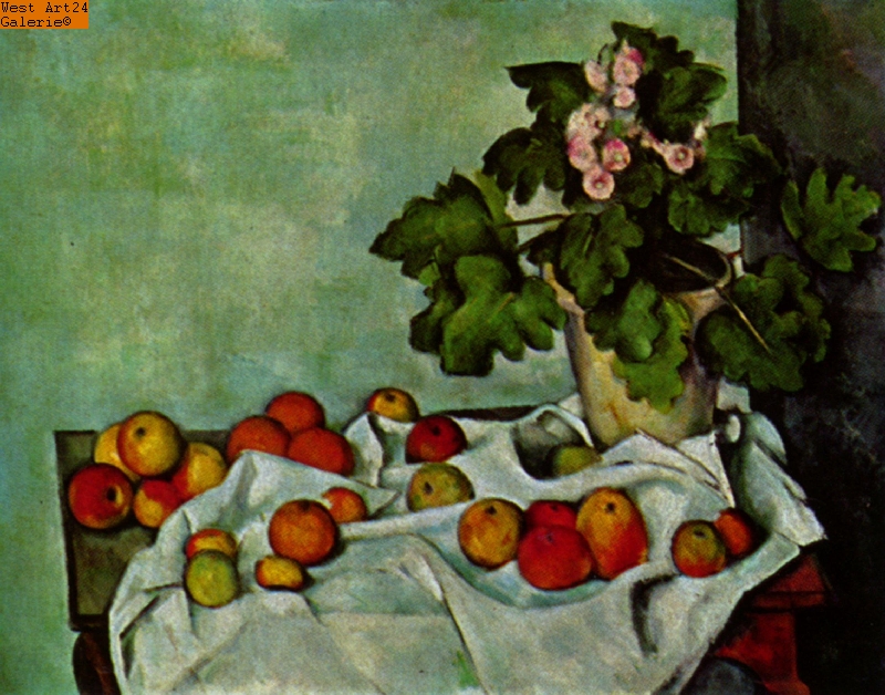 Stilleben - Geranienstock mit Früchten nach Cézanne Gemäldeimitation